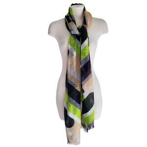 ECHO long scarf lightweight Graphic Art to Wear Raw fringe Ends 84 x 23.75"